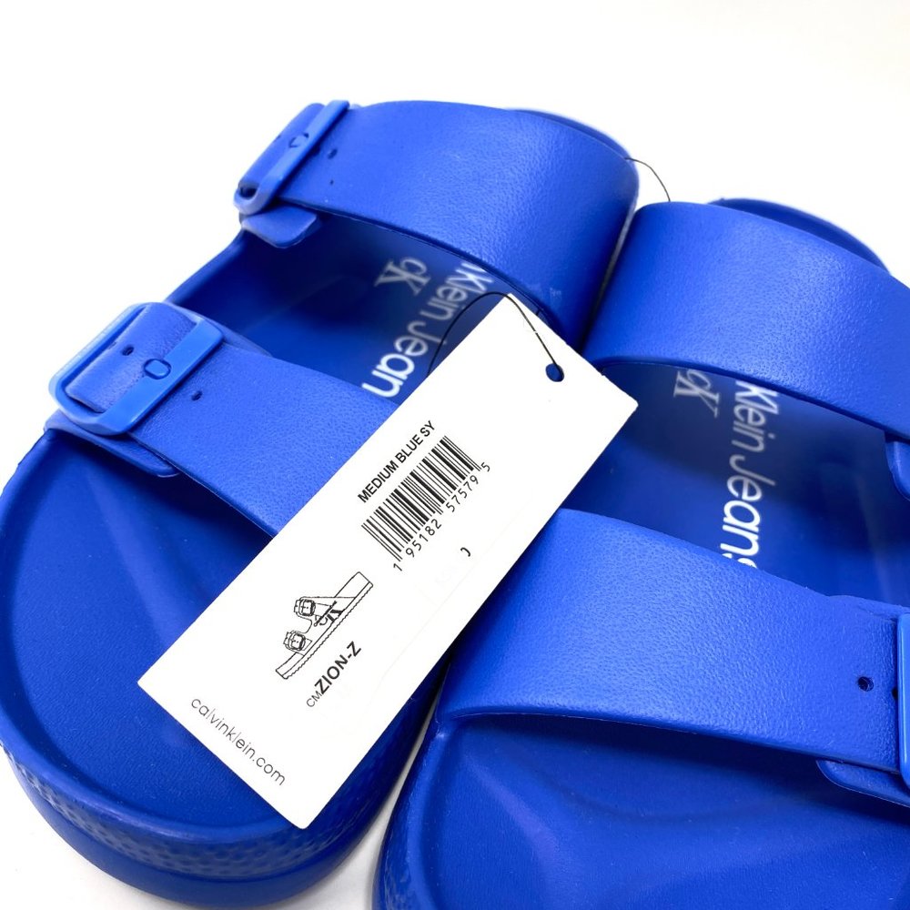 Calvin Klein Men’s Size 8 CMZION-Z ZION2 BAND SLIDE Monogram Slip On Sandal Blue - Picture 8 of 9